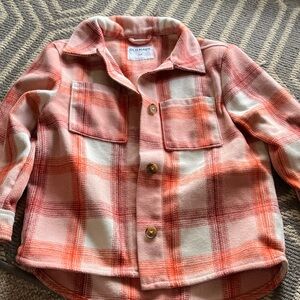Old Navy Coral & Cream Plaid Button-Up Shacket